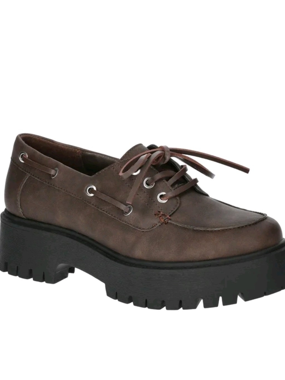No Boundaries Brown Lace-Up Platform Lug Sole Shoe